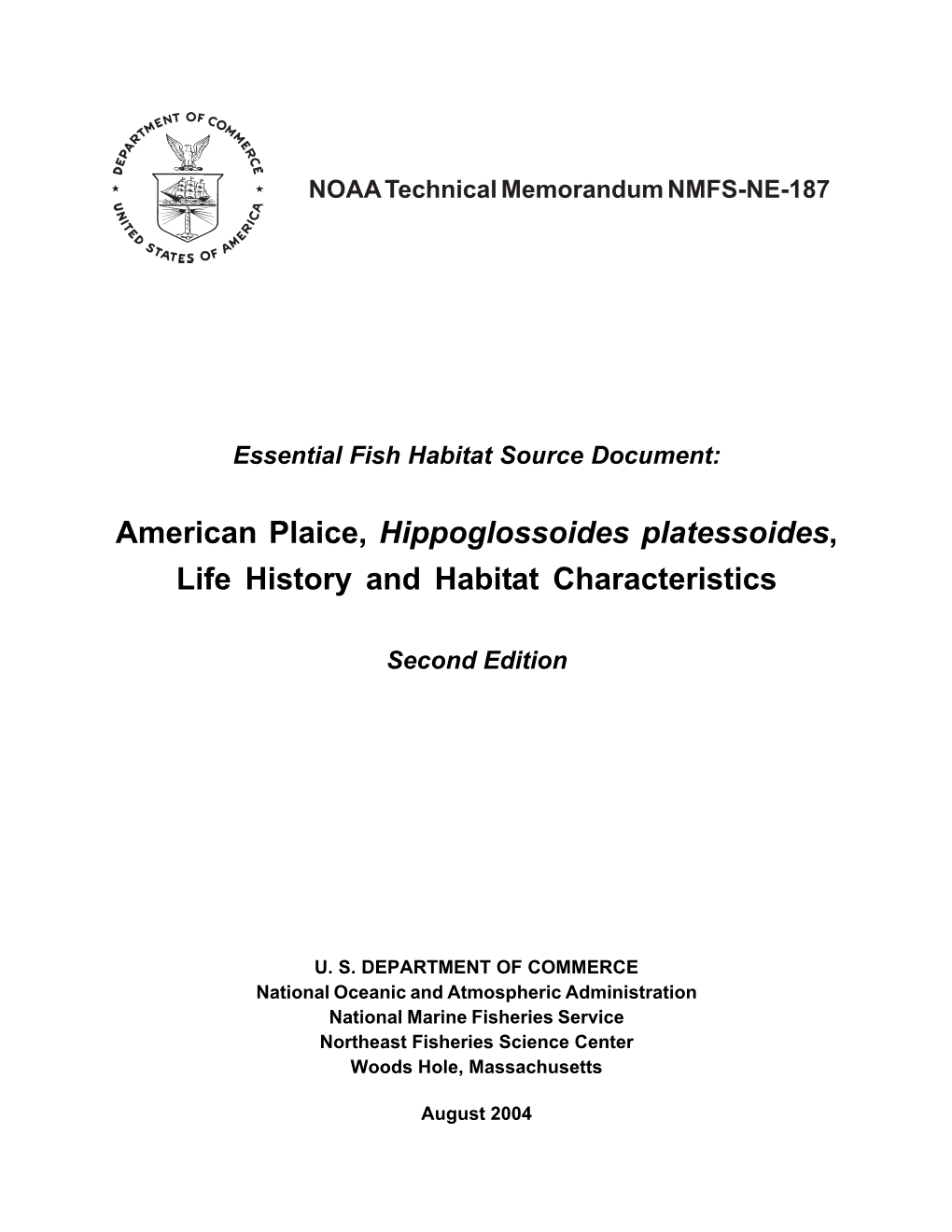 American Plaice, Hippoglossoides Platessoides, Life History and Habitat Characteristics