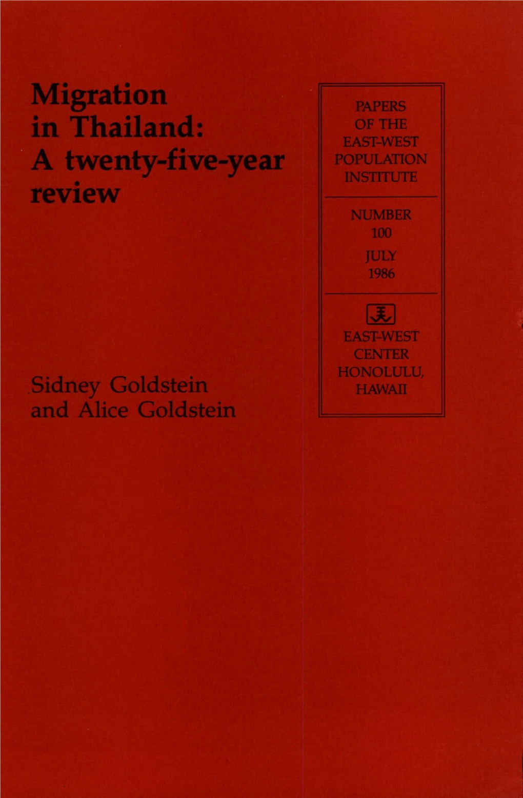 Migration in Thailand : a Twenty-Five-Year Review