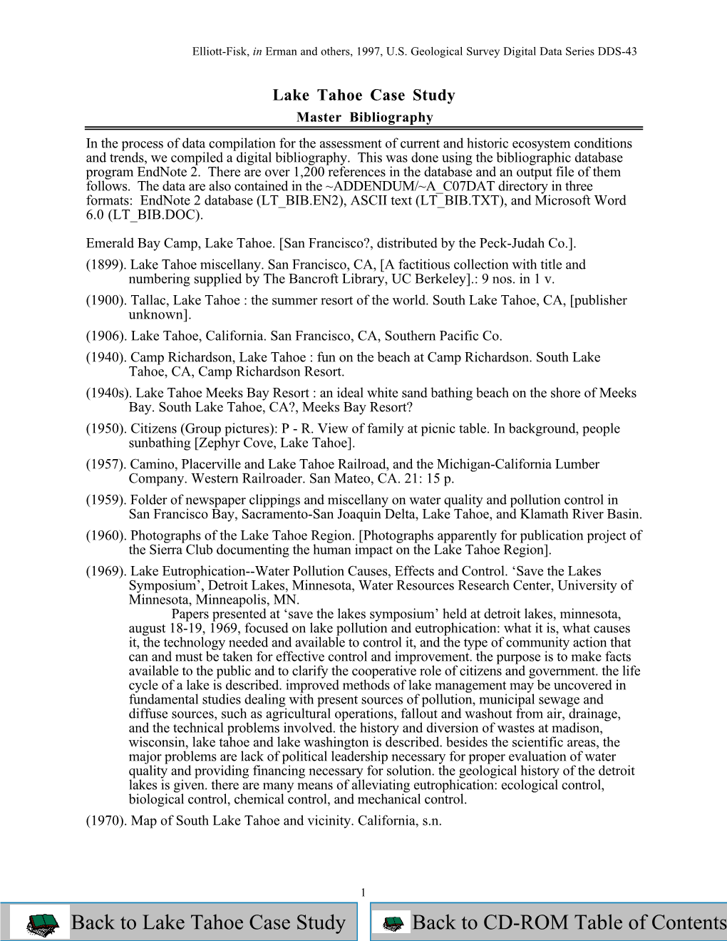USGS DDS-43, Lake Tahoe Case Study, Master Bibliography