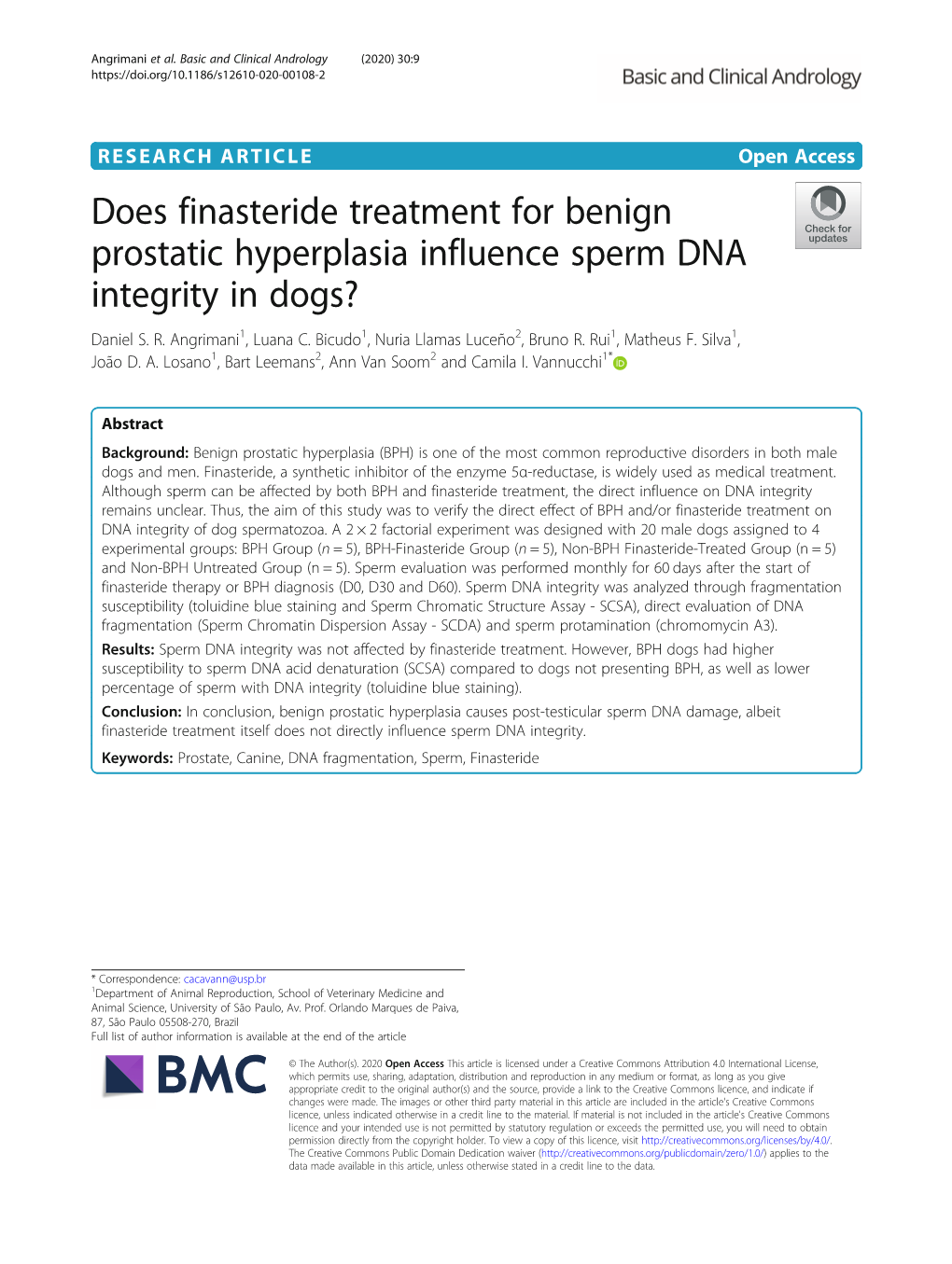 Does Finasteride Treatment for Benign Prostatic Hyperplasia Influence Sperm DNA Integrity in Dogs? Daniel S