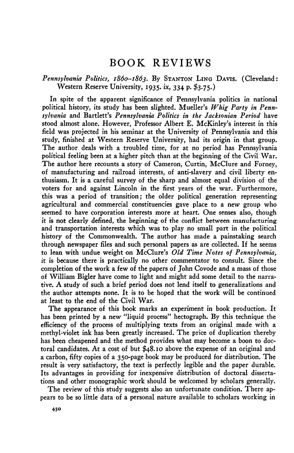 BOOK REVIEWS Pennsylvania Politics, 1860-1863