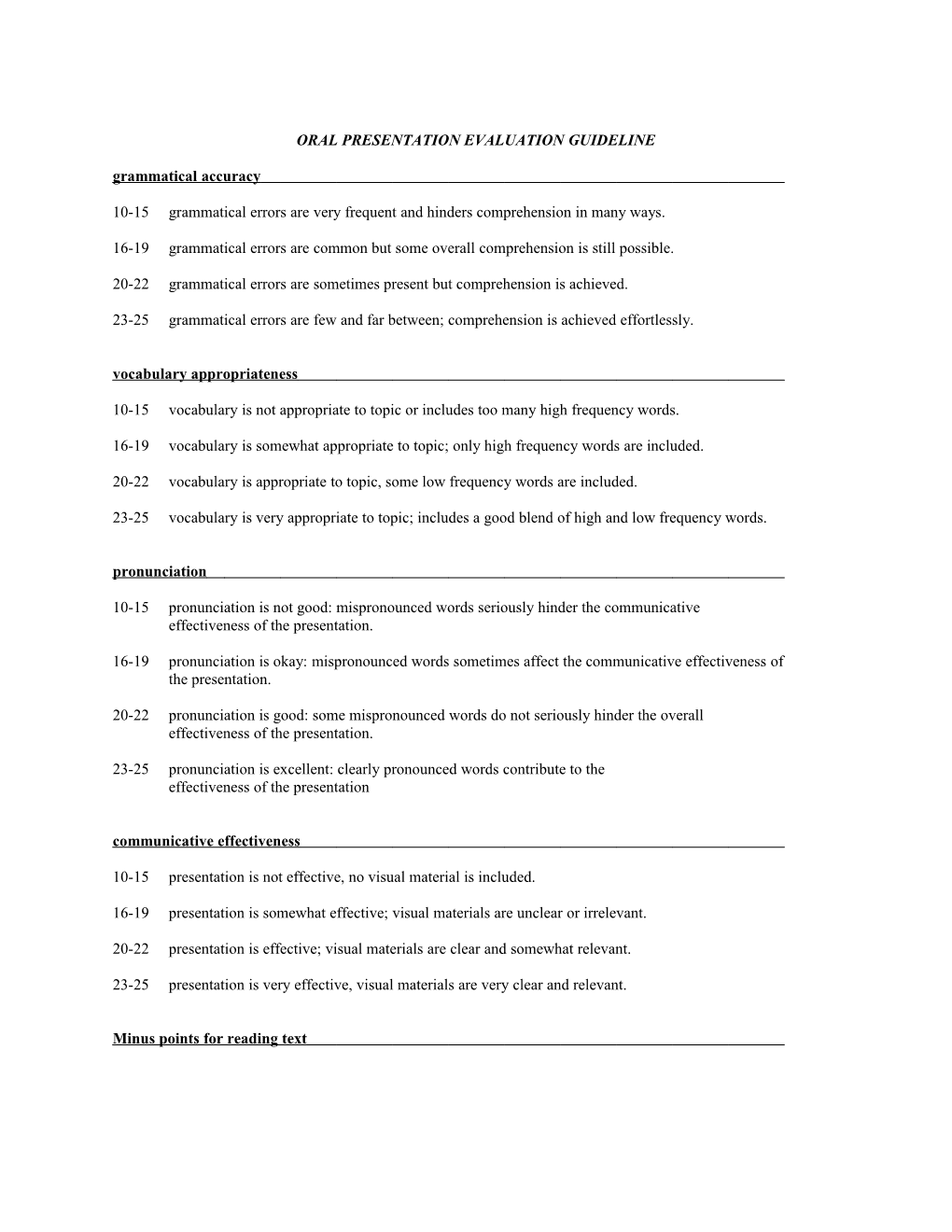 Oral Presentation Evaluation Guideline