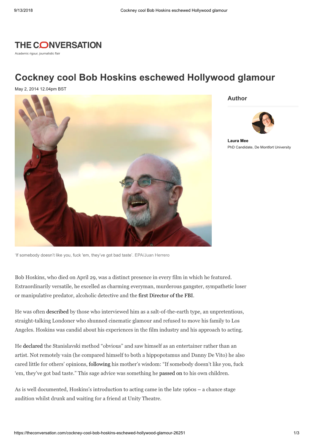 Cockney Cool Bob Hoskins Eschewed Hollywood Glamour
