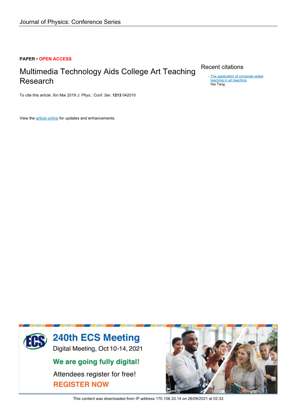 PDF, Multimedia Technology Aids College Art Teaching Research