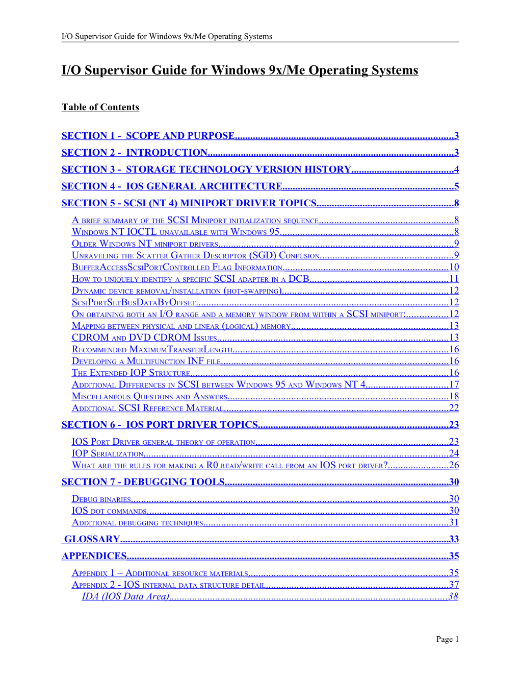 I/O Supervisor Guide for Windows 9X/Me Operating Systems