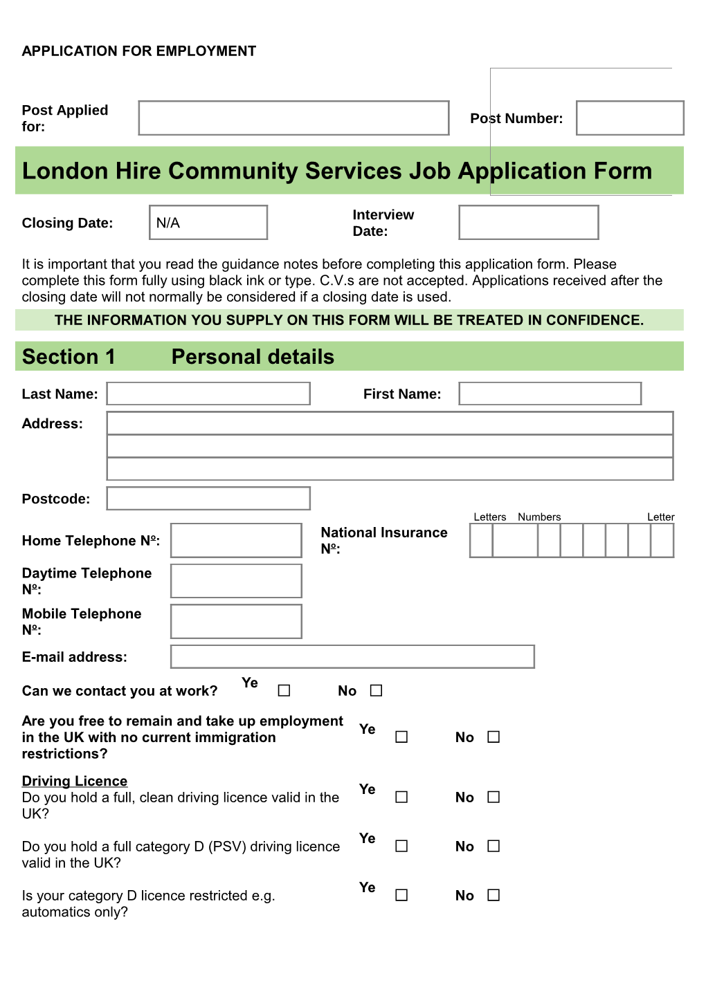 Job Application Form Template s7