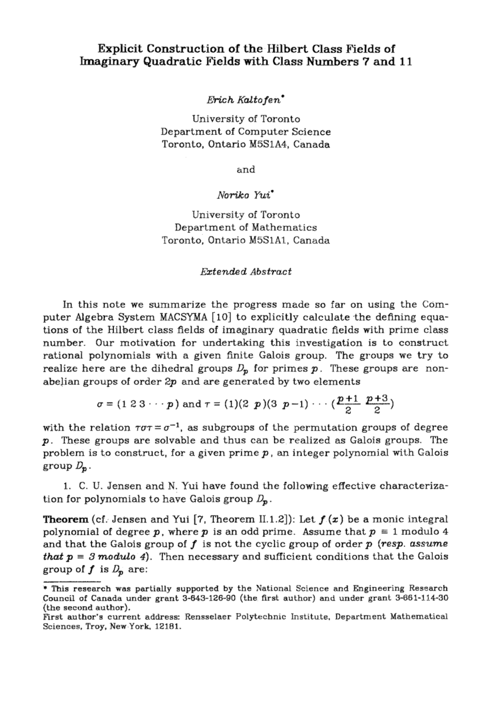 Explicit Construction of the Hilbert Class Fields of Imaginary Quadratic Fields with Class Numbers 7 and 11