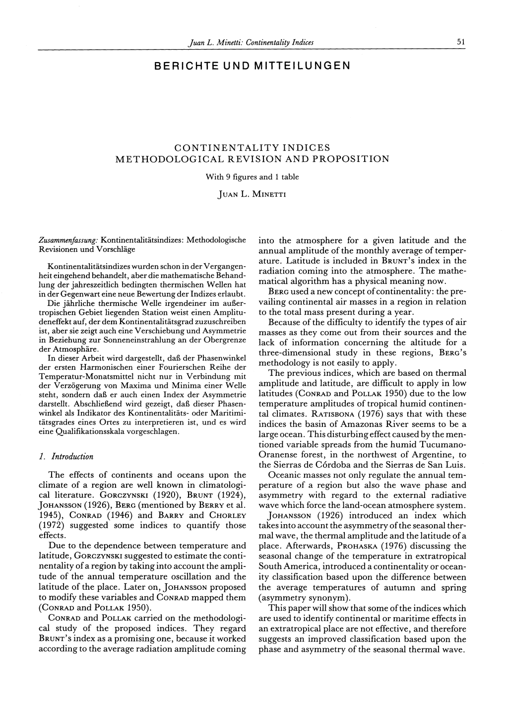 Continentality Indices Methodological Revision and Proposition (Kontinentalitätsindizes: Methodologische Revisionen Und Vorschl