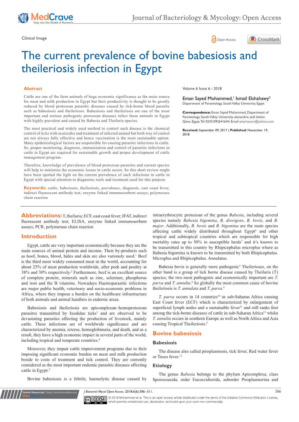 The Current Prevalence of Bovine Babesiosis and Theileriosis Infection in Egypt