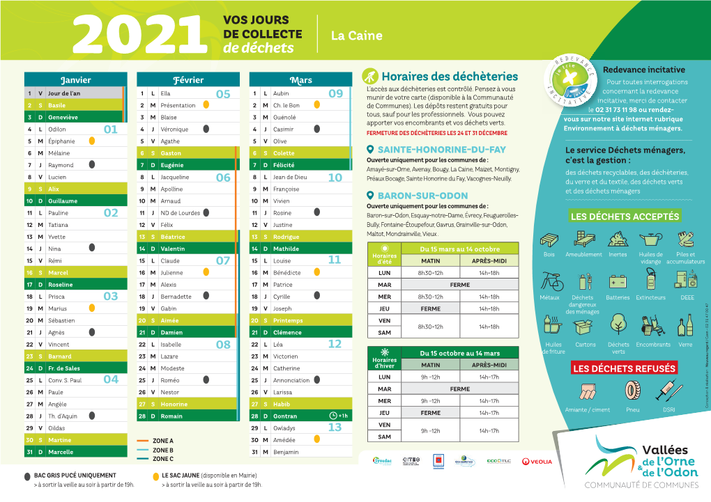 Calendrier De Collecte 2021 La-Caine