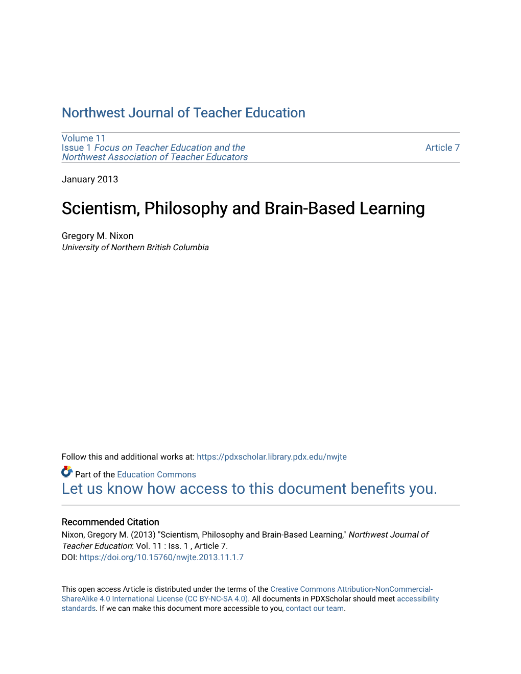 Scientism, Philosophy and Brain-Based Learning