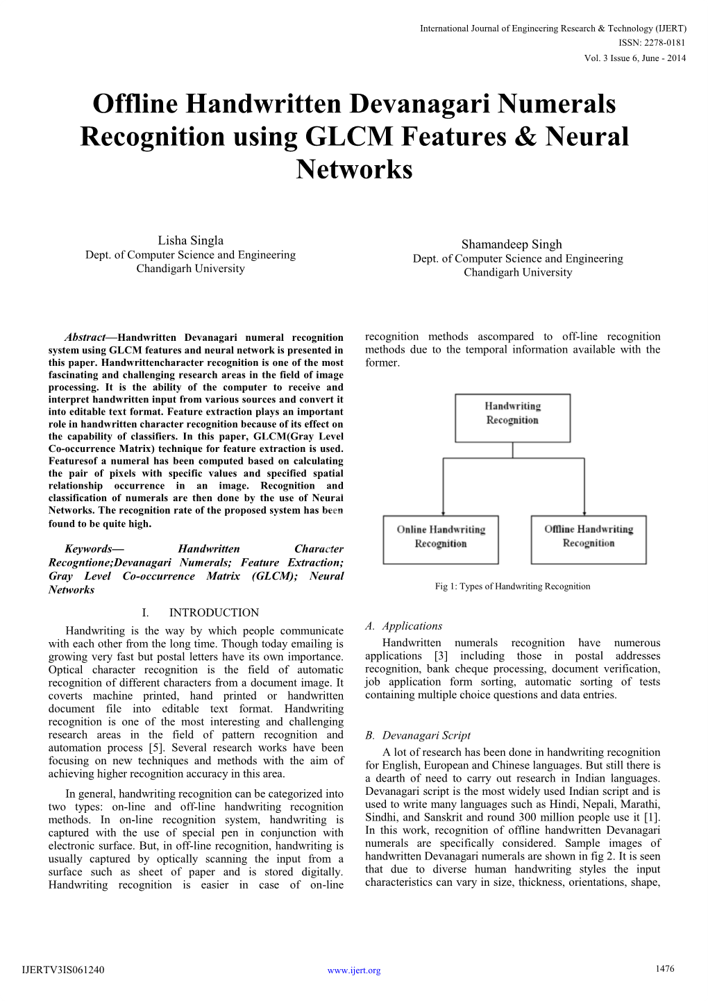 Offline Handwritten Devanagari Numerals Recognition Using GLCM Features & Neural Networks