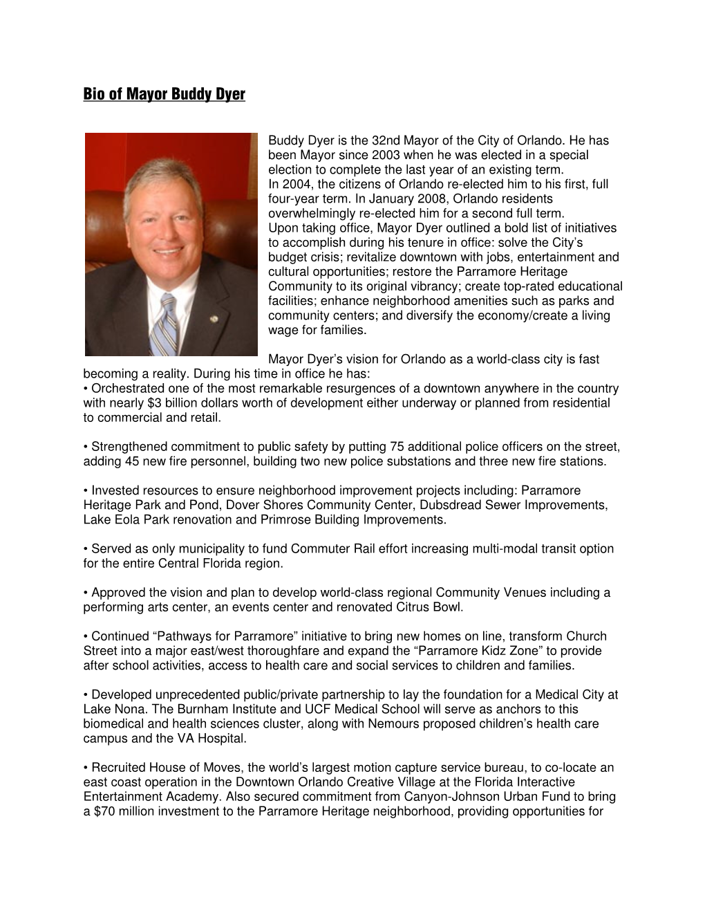 Bio of Mayor Buddy Dyer