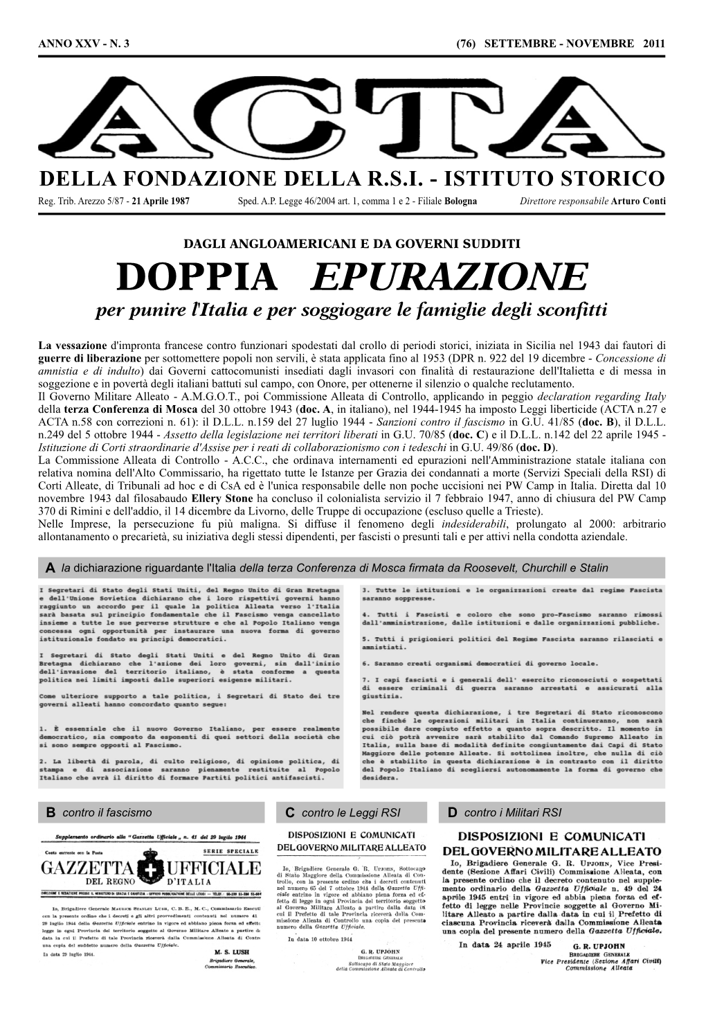 DOPPIA EPURAZIONE Per Punire L'italia E Per Soggiogare Le Famiglie Degli Sconfitti