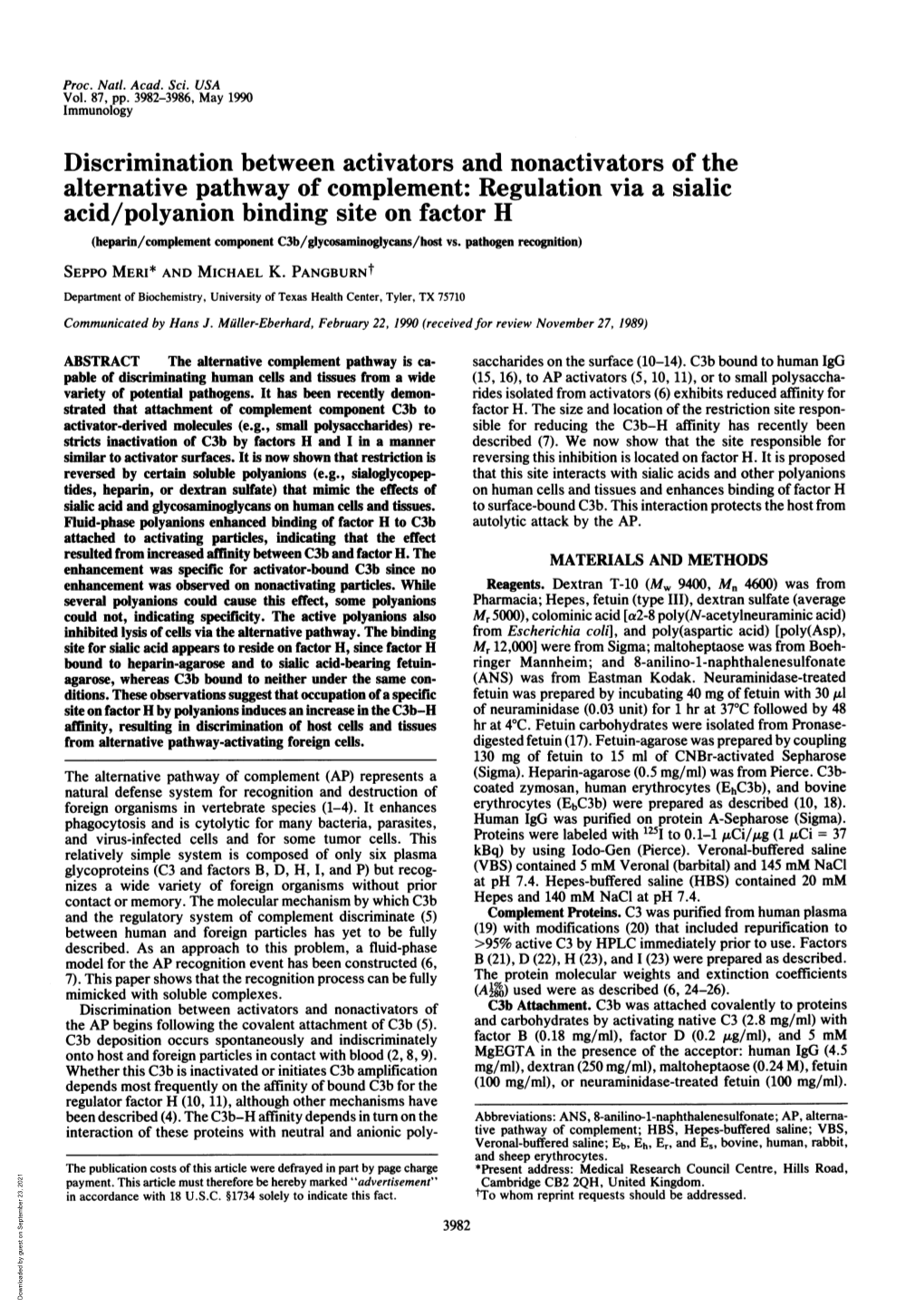 Acid/Polyanion Binding Siteon Factor H