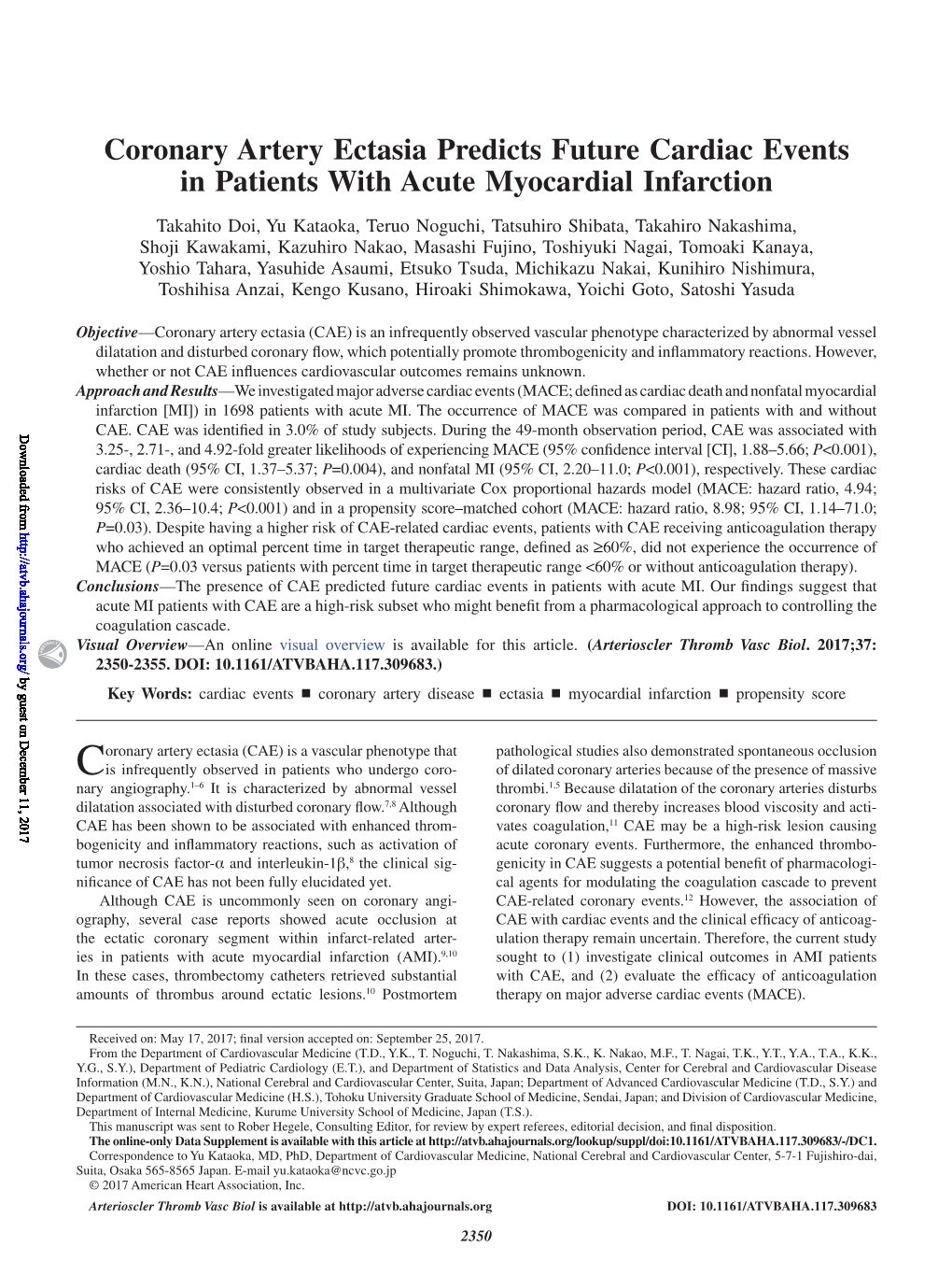 Coronary Artery Ectasia Predicts Future Cardiac Events in Patients with Acute Myocardial Infarction