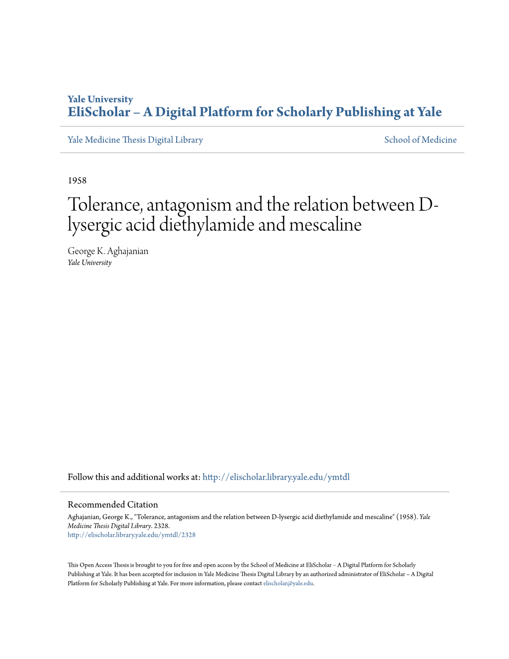 Tolerance, Antagonism and the Relation Between D-Lysergic Acid Diethylamide and Mescaline