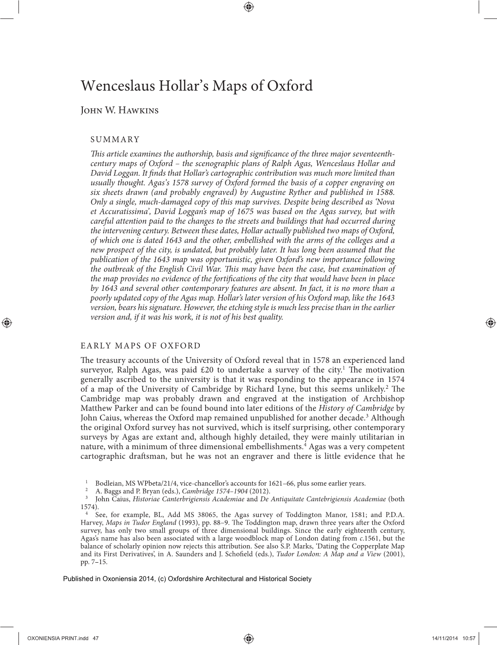 Wenceslaus Hollar's Maps of Oxford