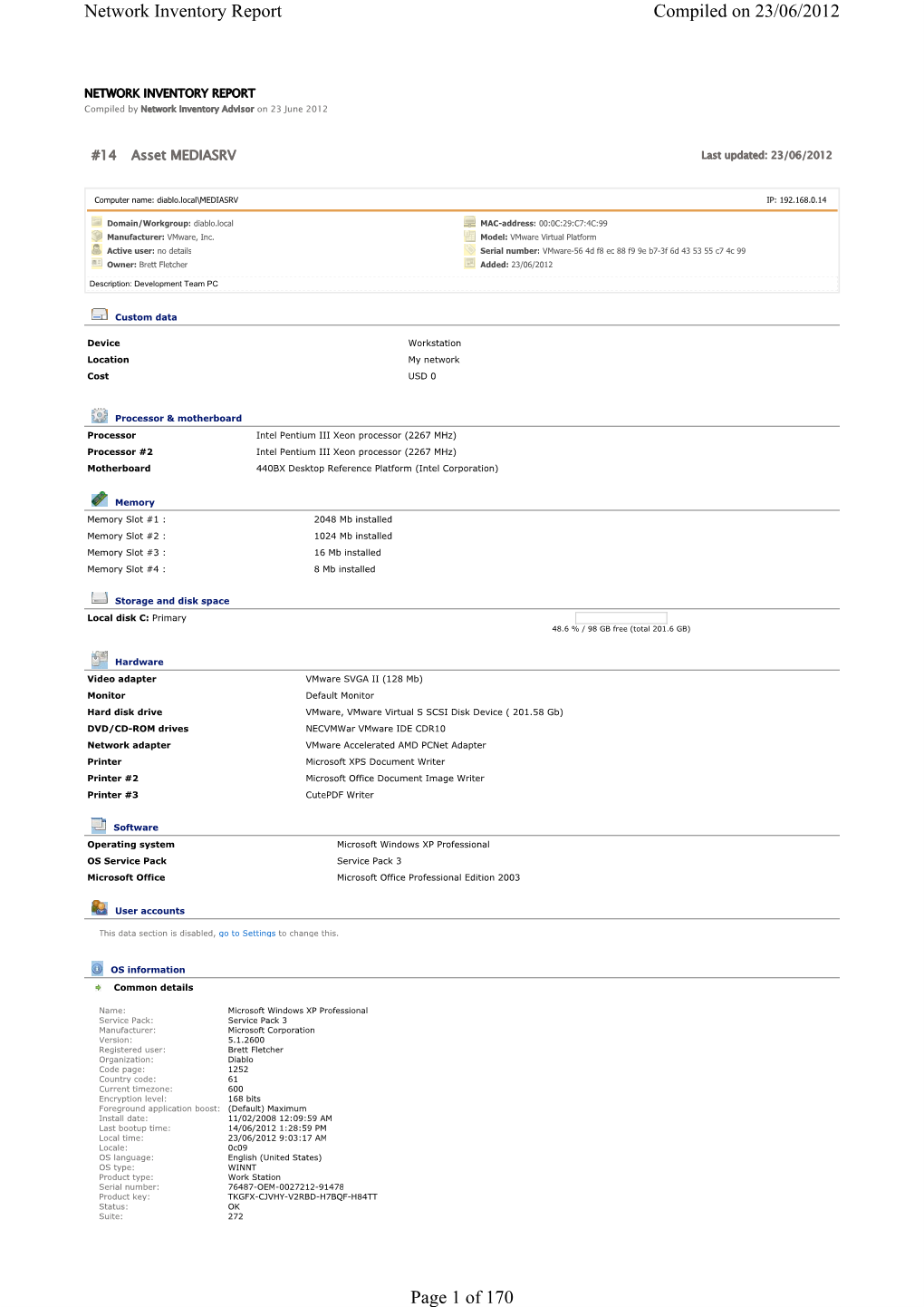Compiled on 23/06/2012 Network Inventory Report Page 1 Of