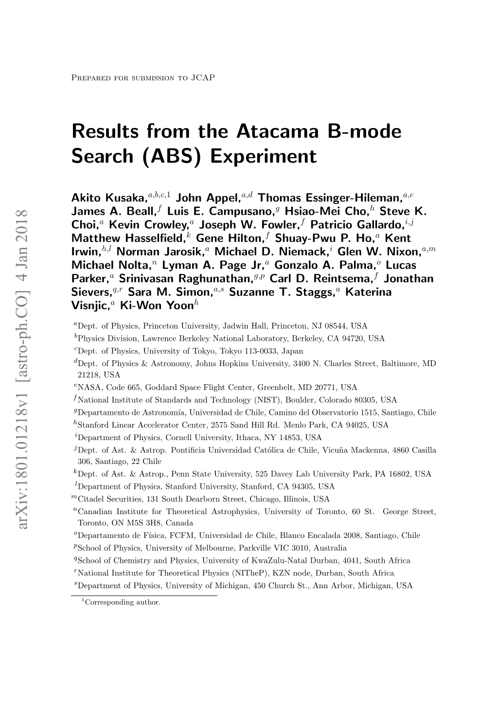 Results from the Atacama B-Mode Search (ABS) Experiment