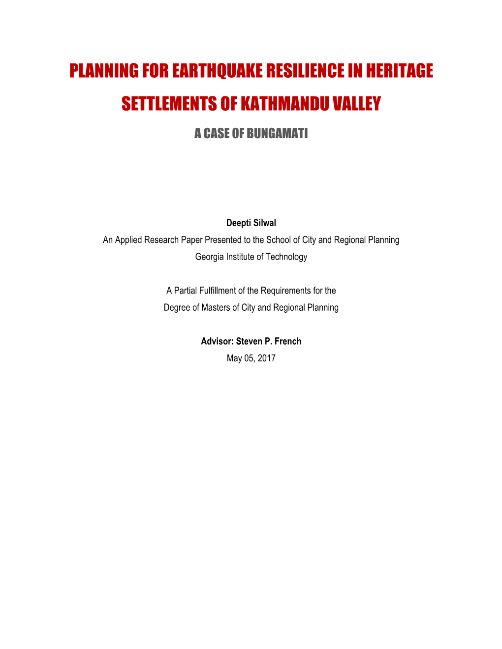 Planning for Earthquake Resilience in Heritage Settlements of Kathmandu Valley