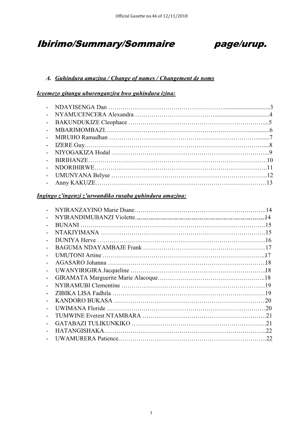 Ibirimo/Summary/Sommaire Page/Urup