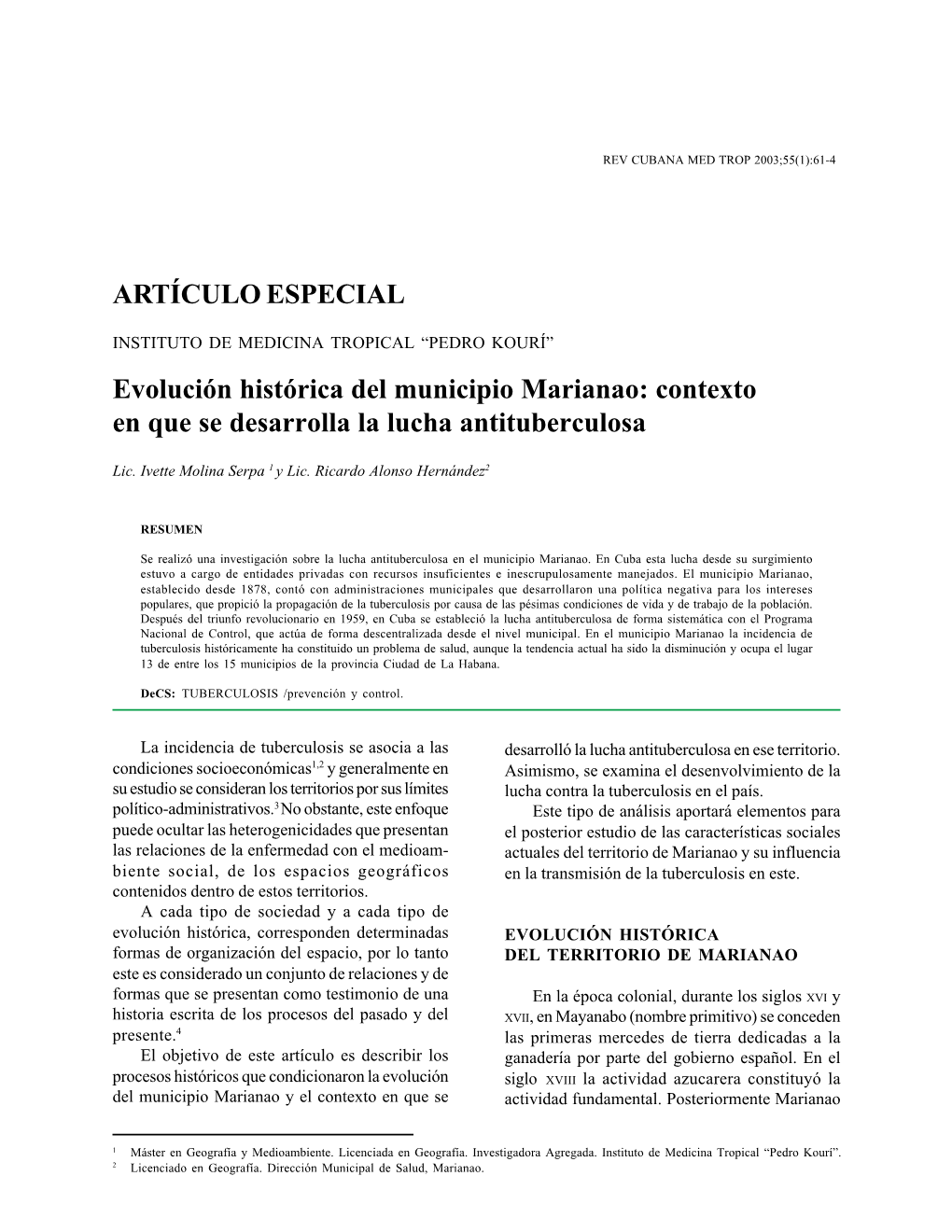 Evolución Histórica Del Municipio Marianao: Contexto En Que Se Desarrolla La Lucha Antituberculosa