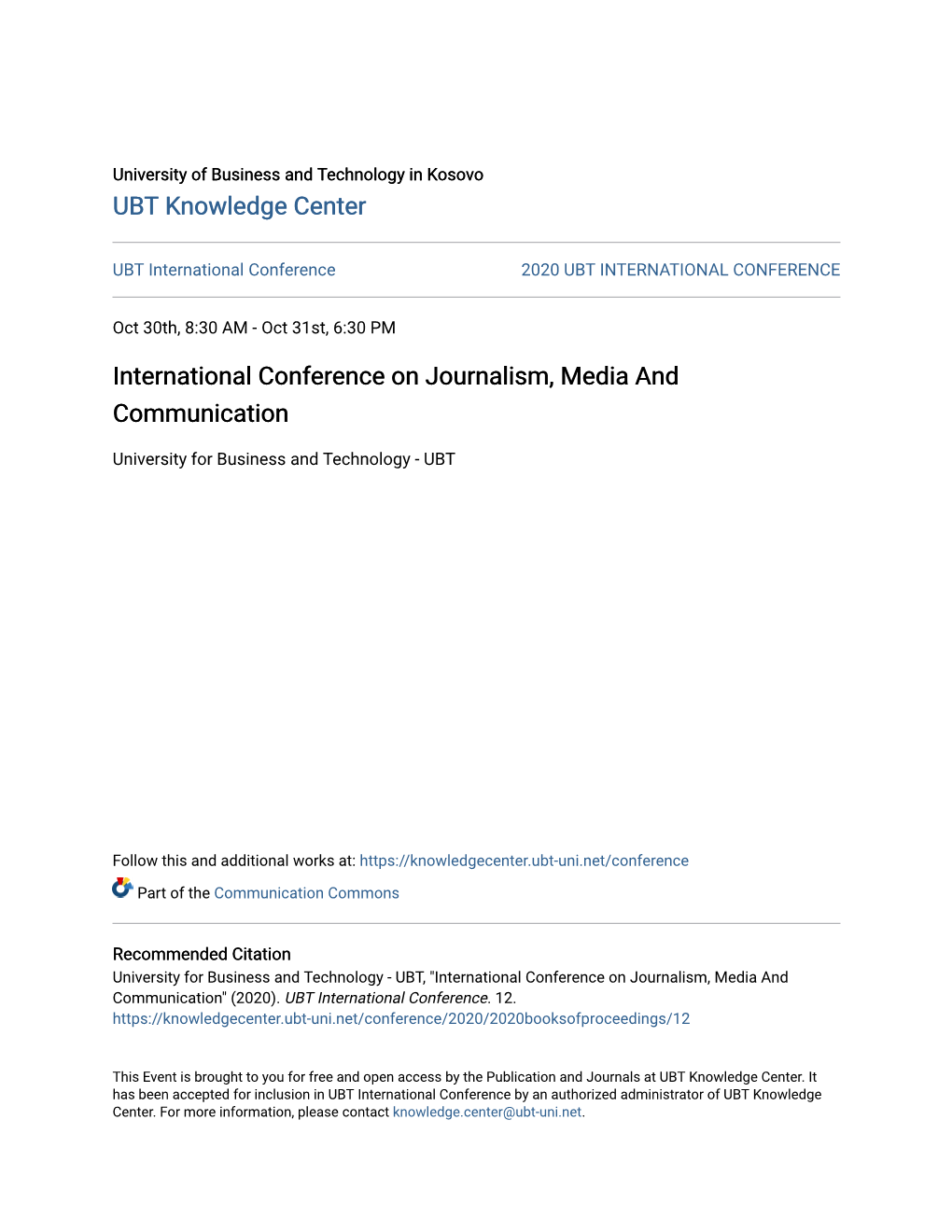 International Conference on Journalism, Media and Communication