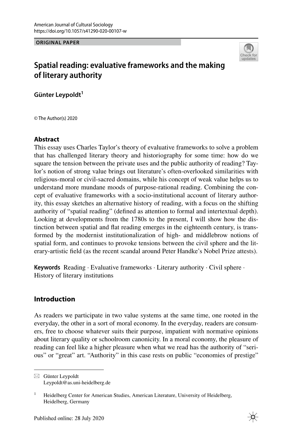 Spatial Reading: Evaluative Frameworks and the Making of Literary Authority