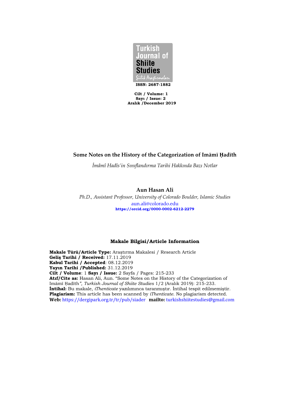 Some Notes on the History of the Categorization of Imāmī Ḥadīth Aun