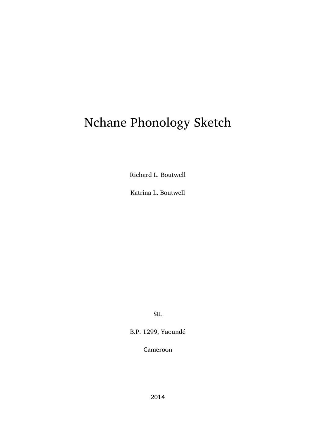 Nchane Phonology Sketch