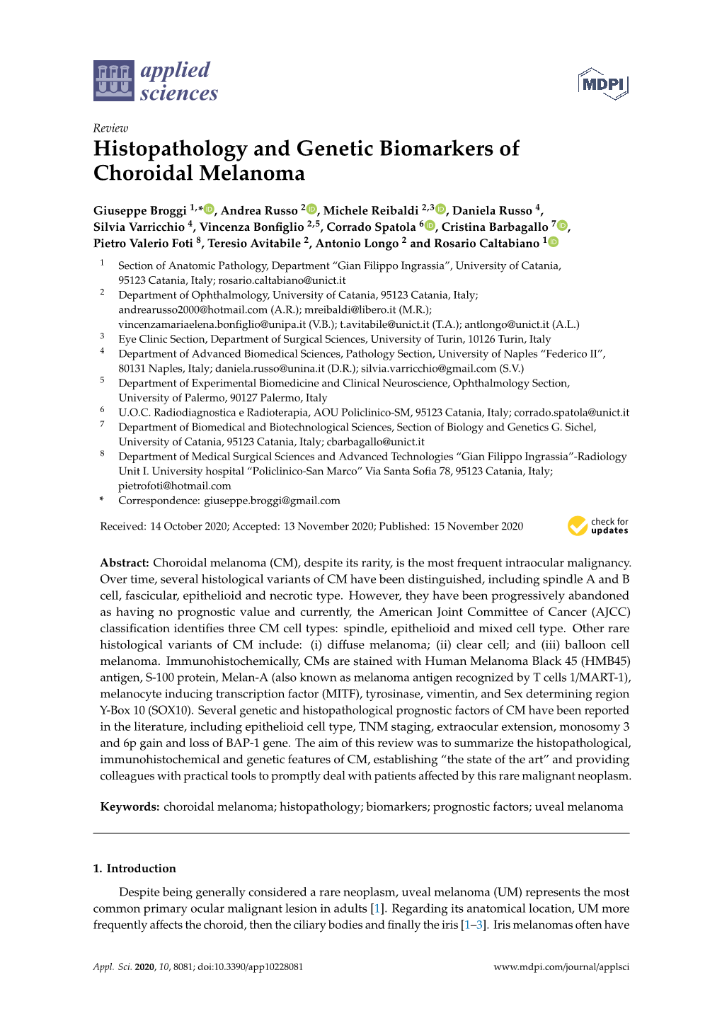 Histopathology and Genetic Biomarkers of Choroidal Melanoma