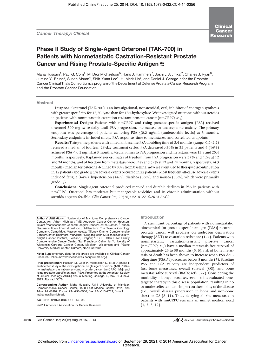 TAK-700) in Patients with Nonmetastatic Castration-Resistant Prostate Cancer and Rising Prostate-Speciﬁc Antigen