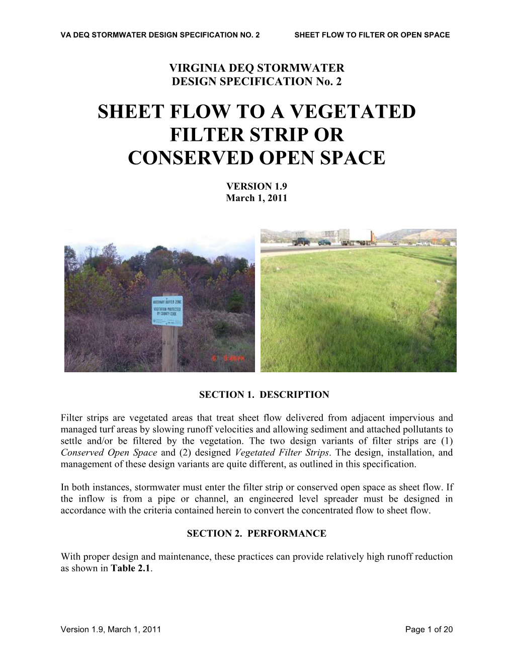Sheet Flow to a Vegetated Filter Strip Or Conserved Open Space