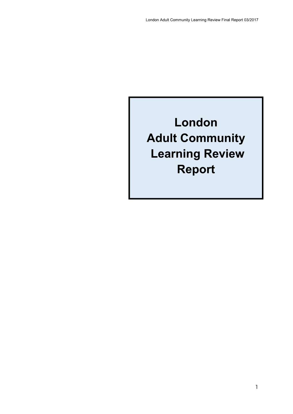 London Adult Community Learning Review Report