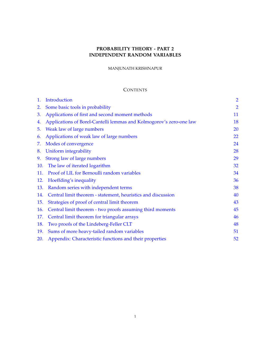 Probability Theory - Part 2 Independent Random Variables