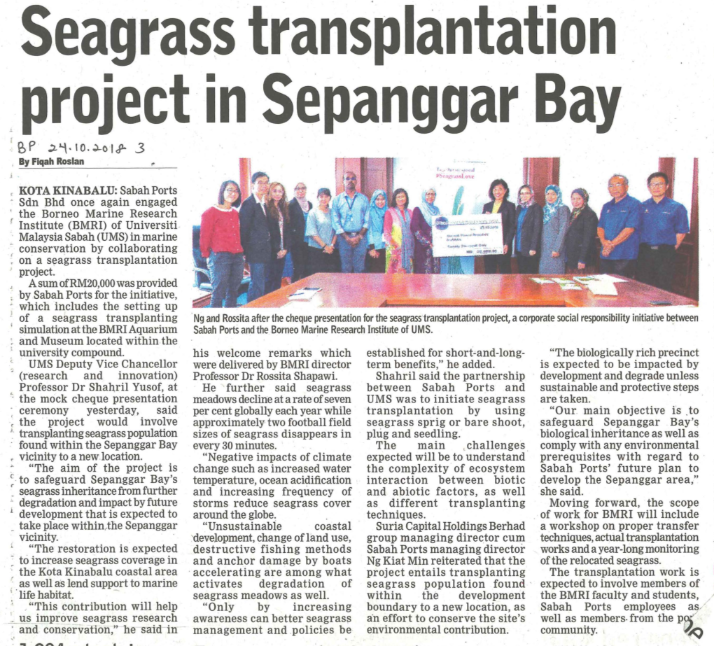 Seagrass Transplantation Project in Sepanggar Bay 1 R .)..0