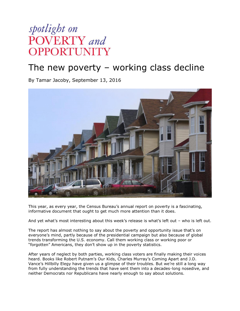 The New Poverty – Working Class Decline