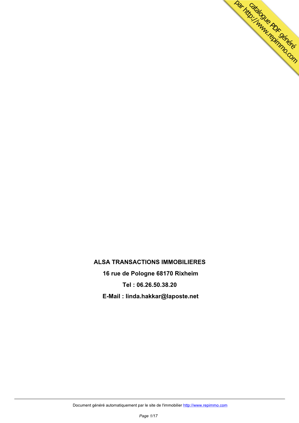 Catalogue Immobilier ALSA TRANSACTIONS IMMOBILIERES Rixheim