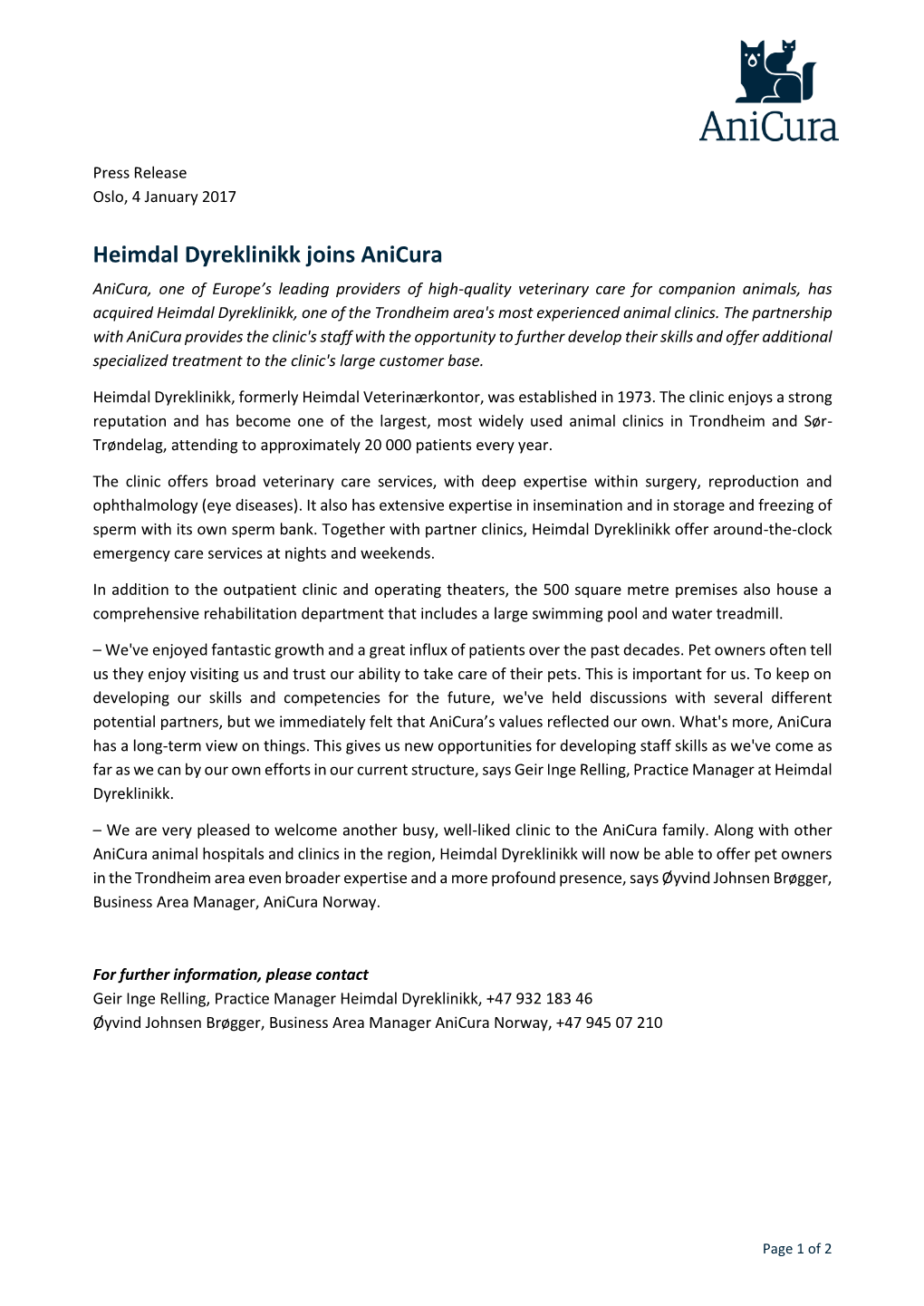 Heimdal Dyreklinikk Joins Anicura