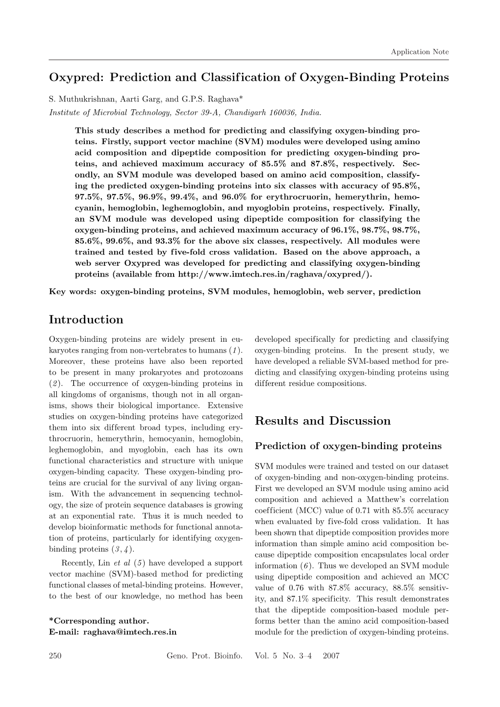 Oxypred: Prediction and Classification of Oxygen-Binding Proteins