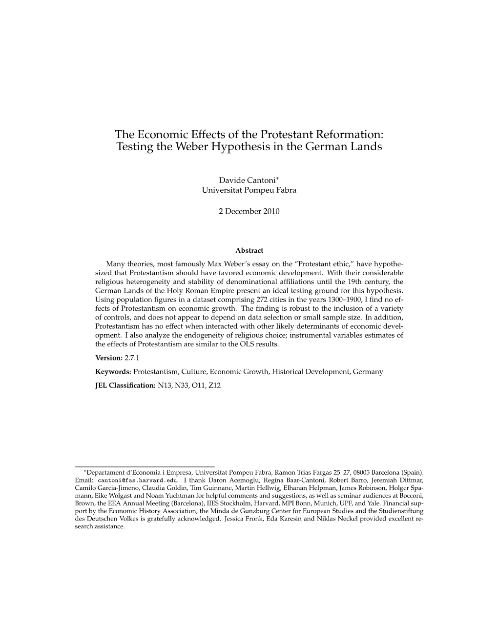 The Economic Effects of the Protestant Reformation: Testing the Weber Hypothesis in the German Lands
