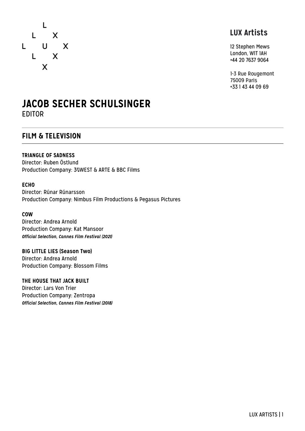 Jacob Secher Schulsinger Editor