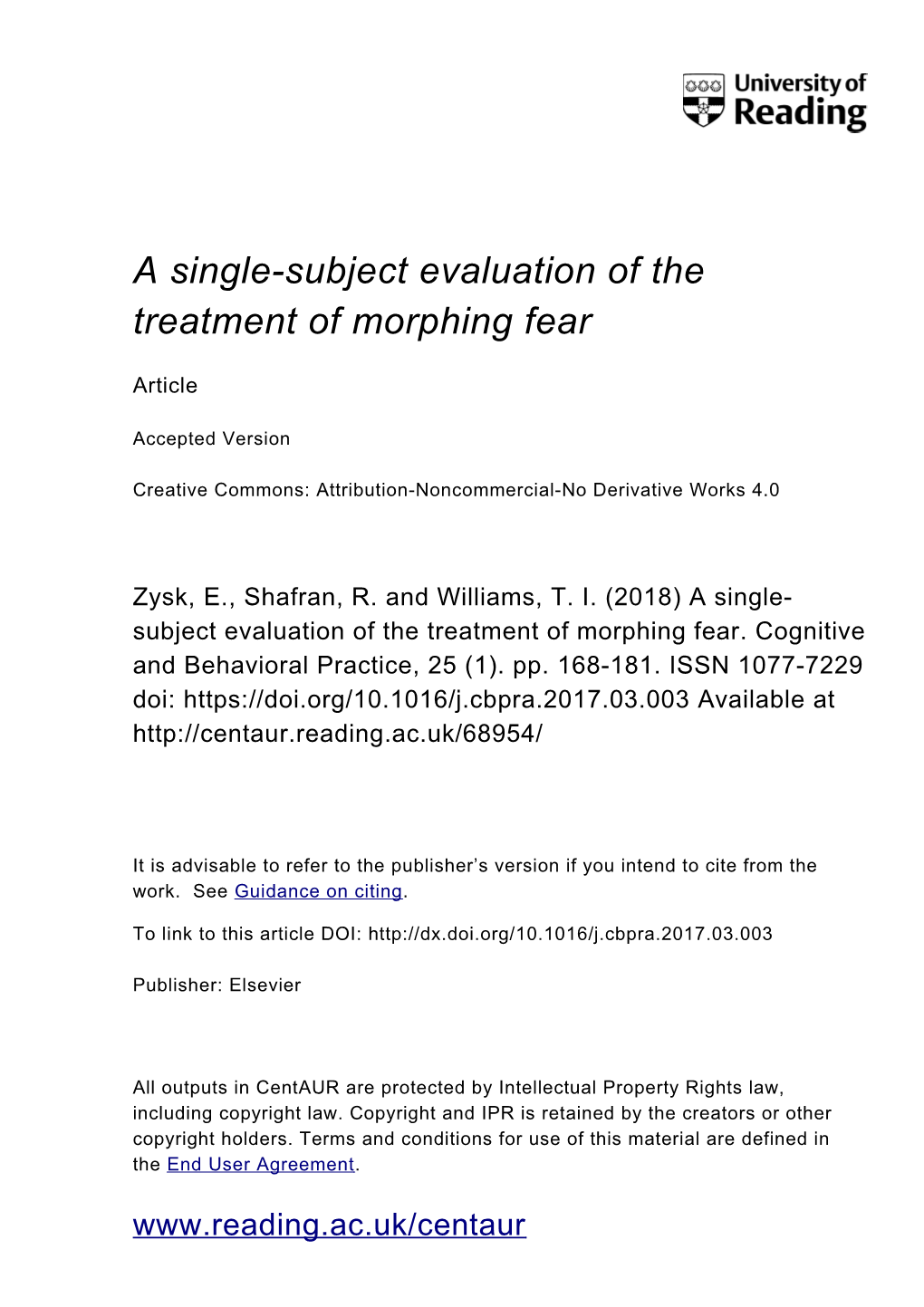 A Single-Subject Evaluation of the Treatment of Morphing Fear