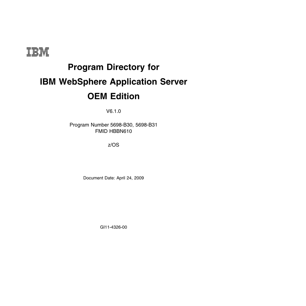 Program Directory for IBM Websphere Application Server OEM Edition