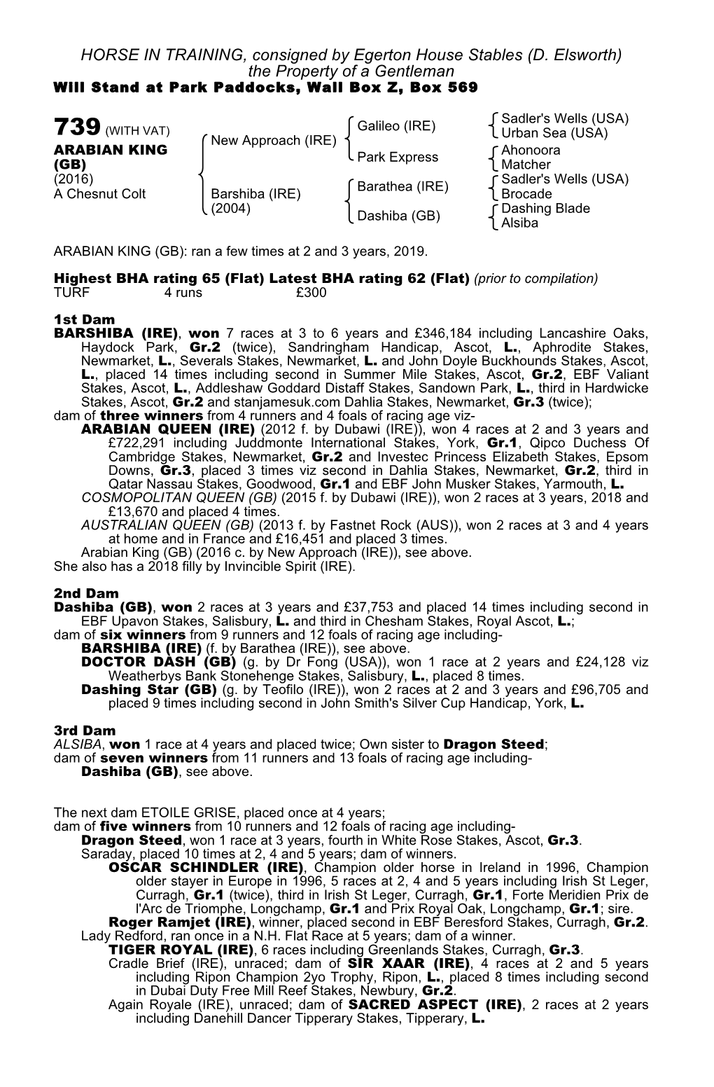 HORSE in TRAINING, Consigned by Egerton House Stables (D. Elsworth) the Property of a Gentleman Will Stand at Park Paddocks, Wall Box Z, Box 569