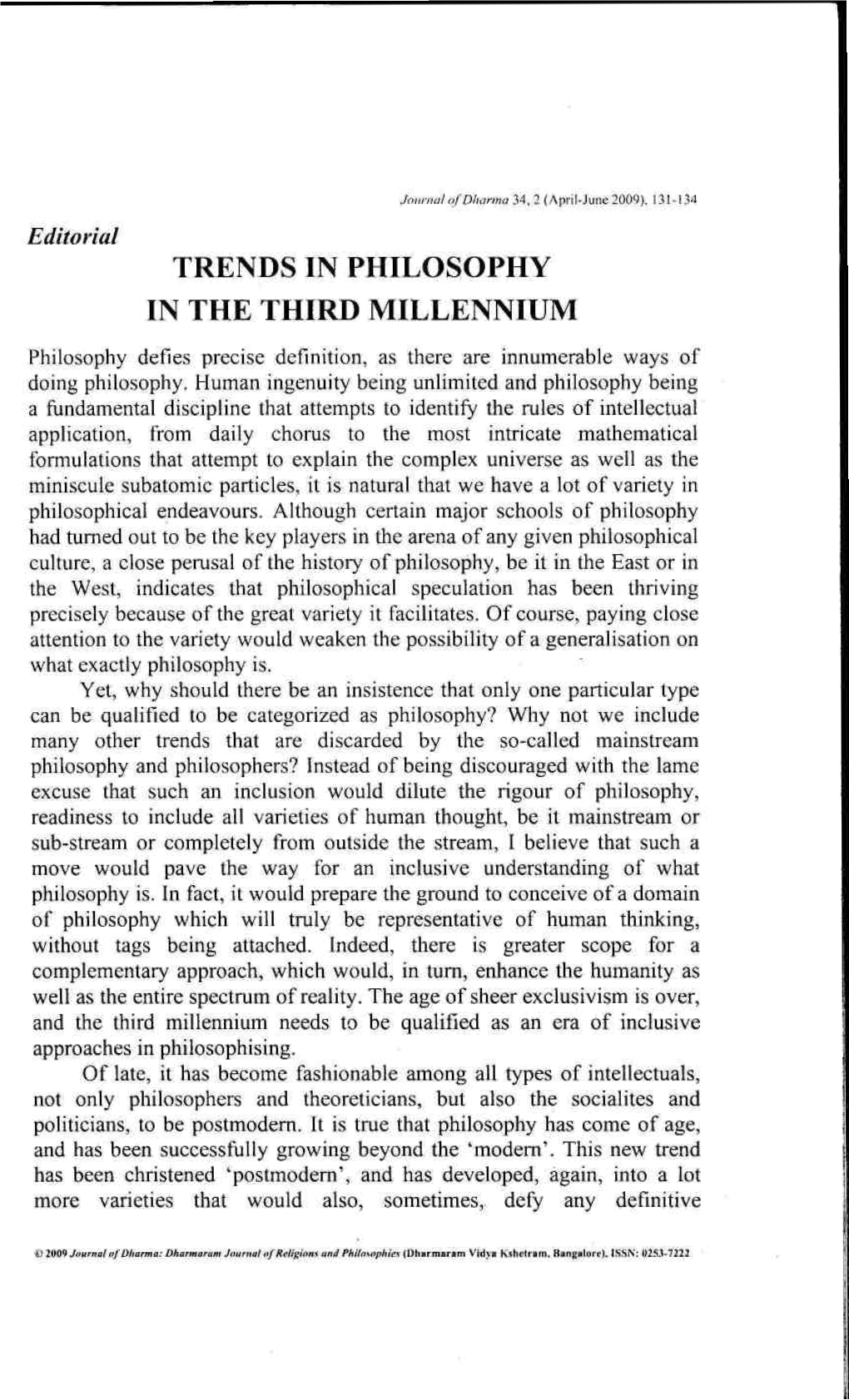 Trends in Philosophy in the Third Millennium