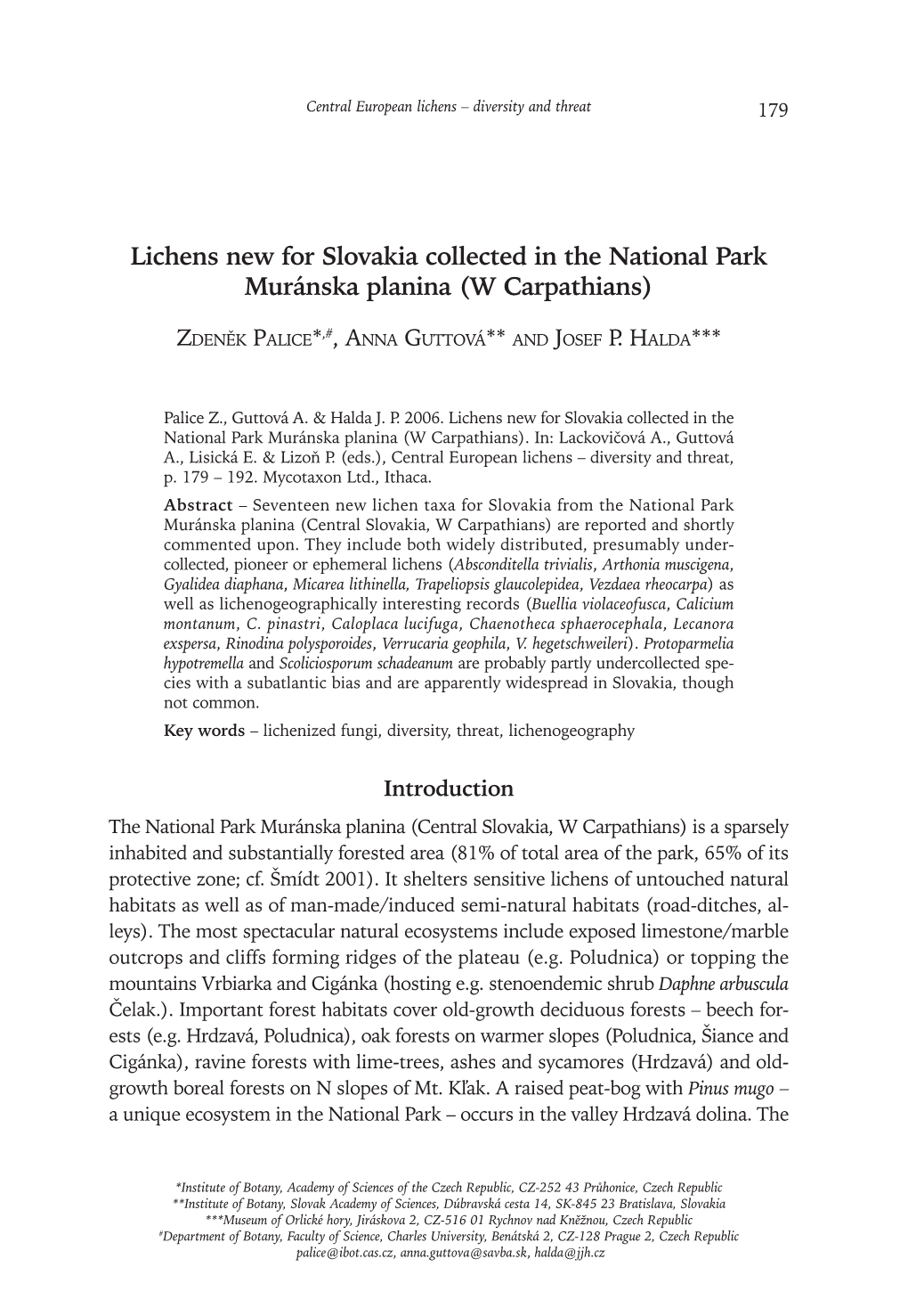 Lichens New for Slovakia Collected in the National Park Muránska Planina (W Carpathians)