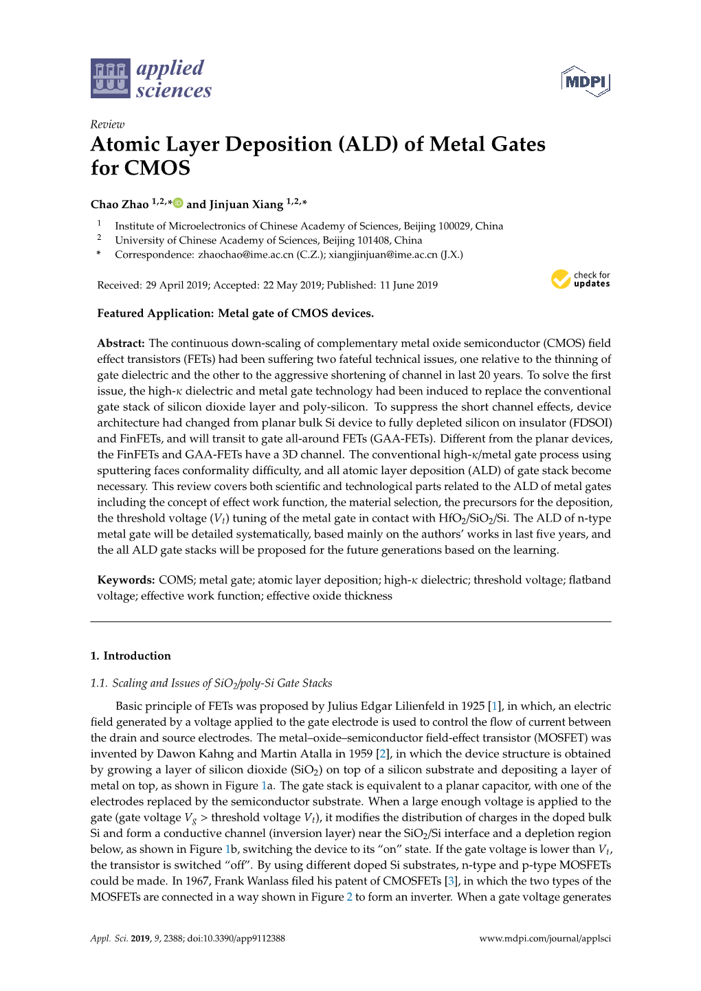 Atomic Layer Deposition (ALD) of Metal Gates for CMOS