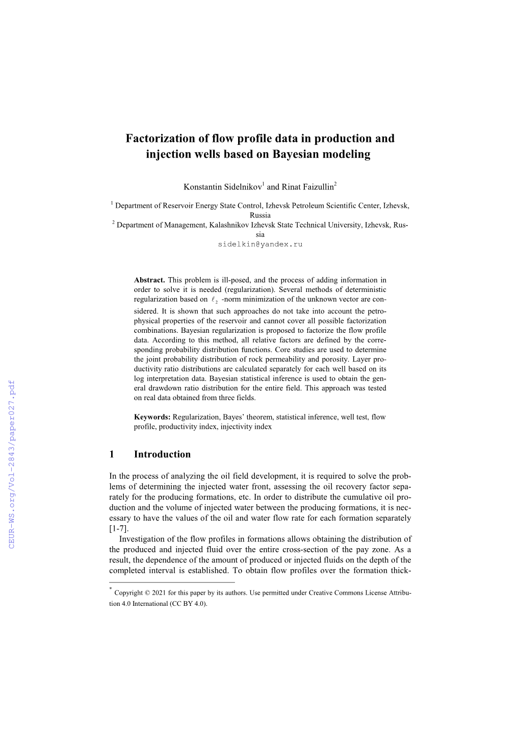 Factorization of Flow Profile Data in Production and Injection Wells Based on Bayesian Modeling*